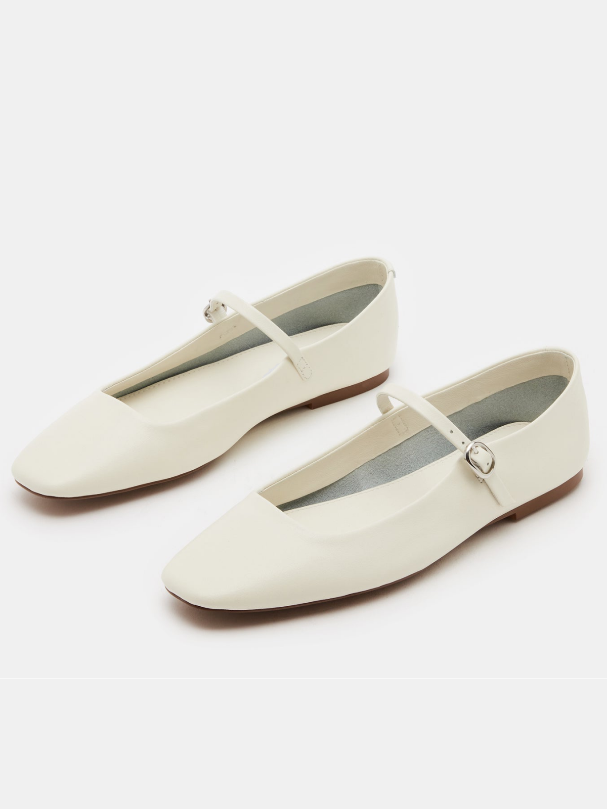 Patent Ivory Square-Toe Bridge Strap Mary Janes Ballet Flats