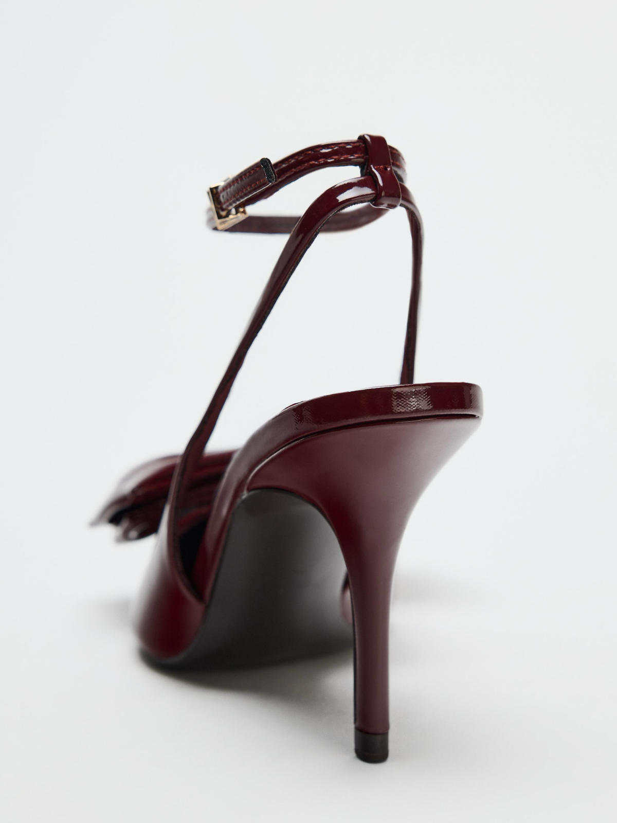 Patent Burgundy Pointed-Toe Buckled Ankle Strap Closure Slingback Bow High Heels