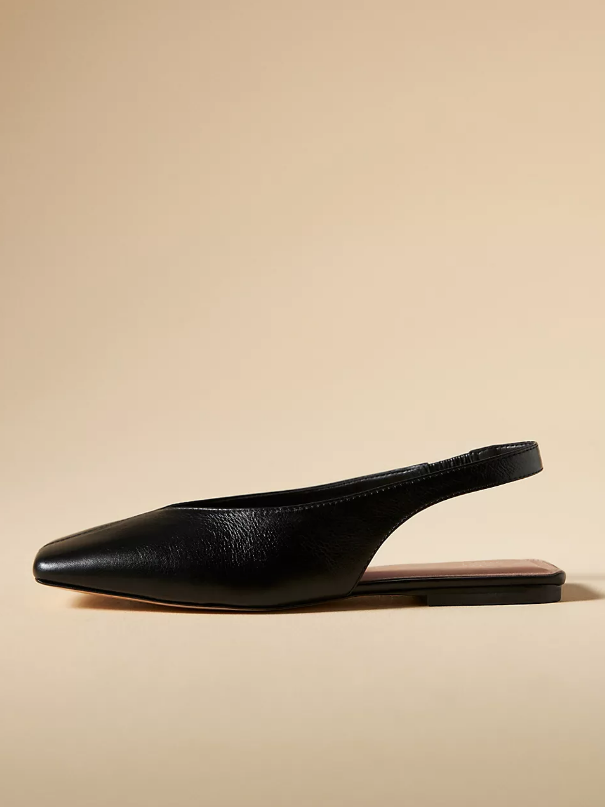 Black Square Toe Flats Slingbacks With Back Strap