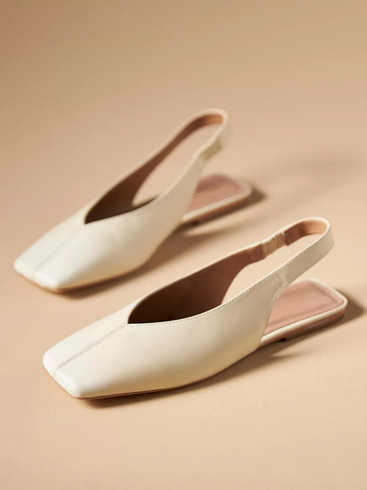 Ivory Square Toe Flats Slingbacks With Back Strap