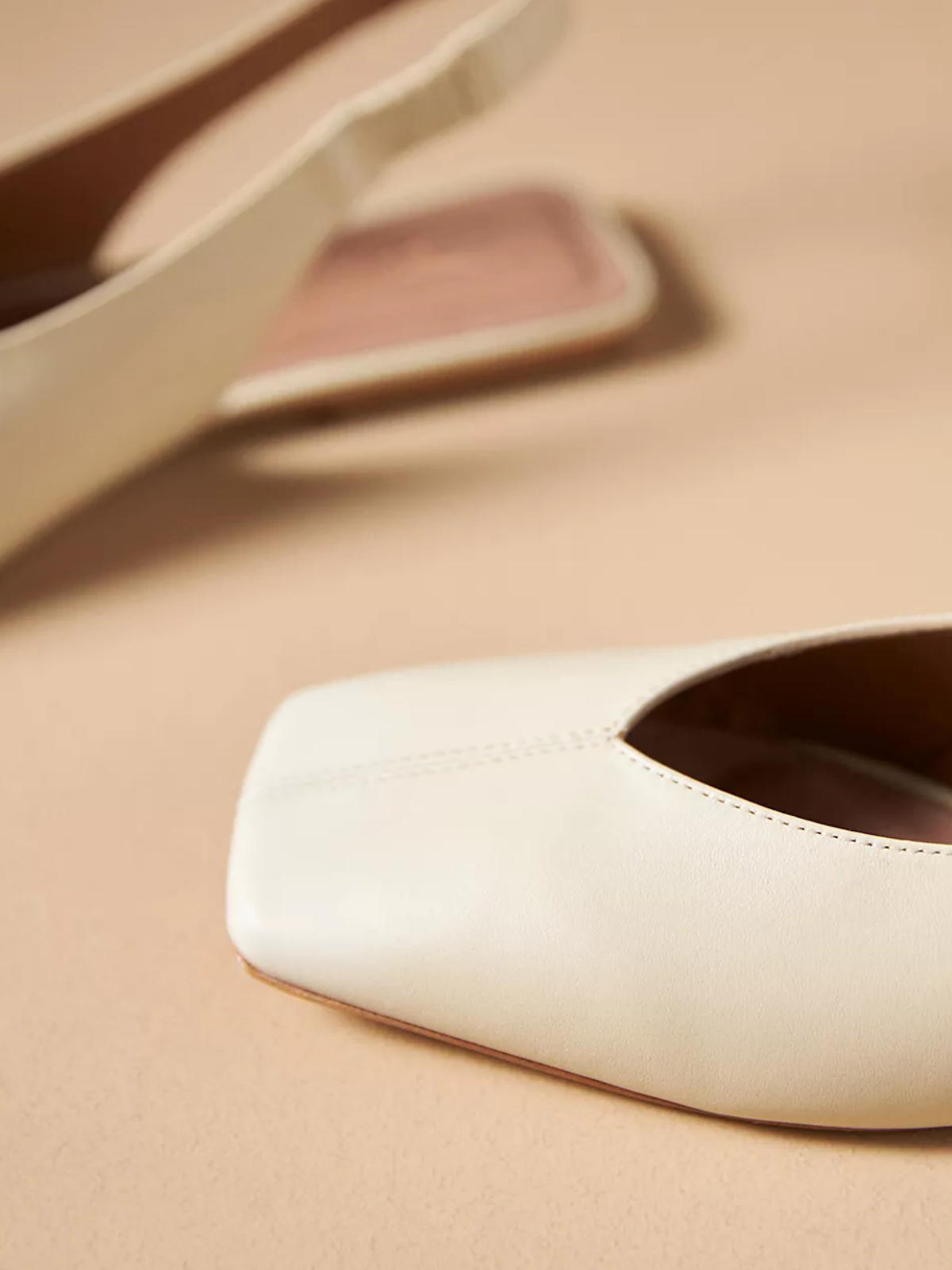 Ivory Square Toe Flats Slingbacks With Back Strap