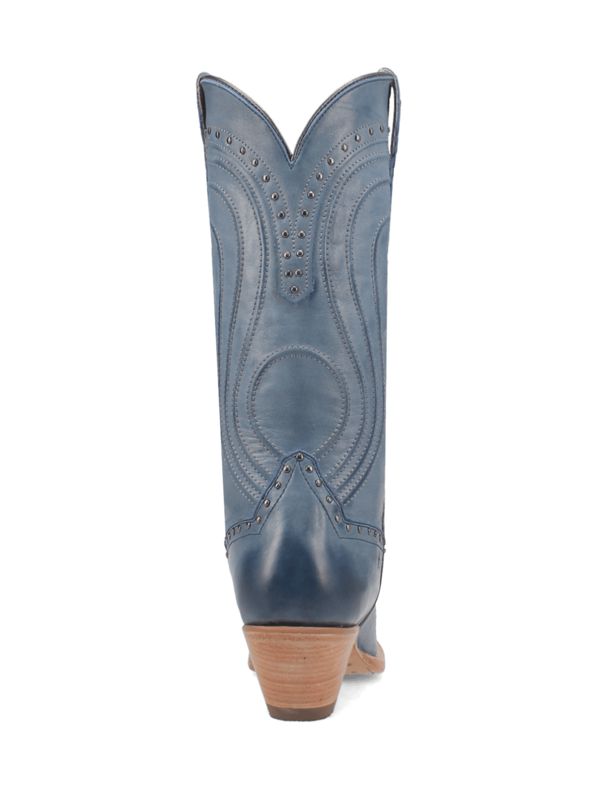 Blue Snip-Toe Studded Embroidery Pull-On Tab Tassel Wide Mid Calf Cowgirl Boots