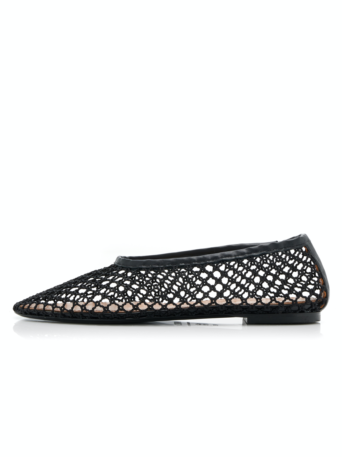 Black Mesh Crochet Boho Round-Toe Ballet Flats