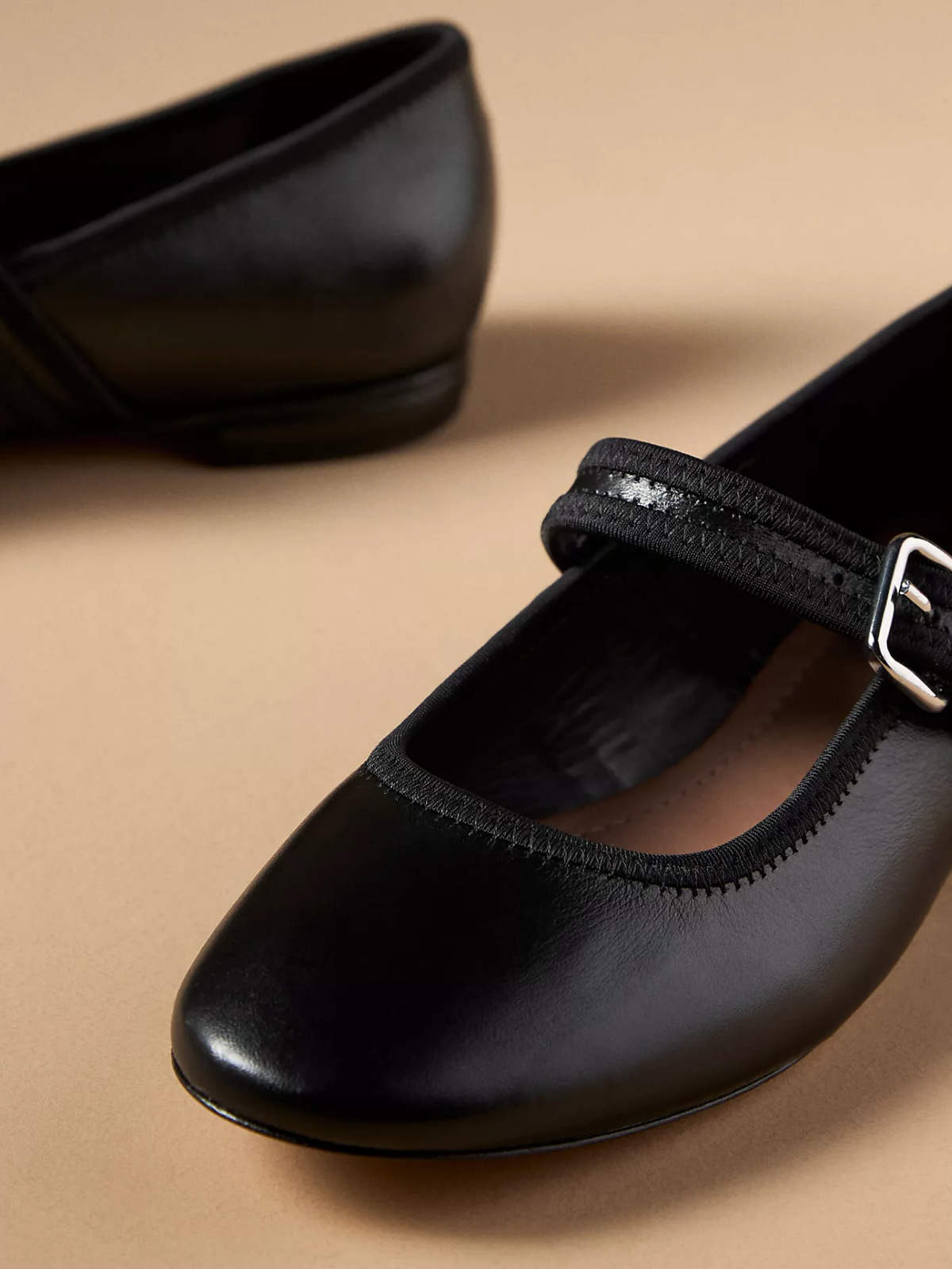 Black Square-Toe Bridge Strap Mary Janes Ballet Flats