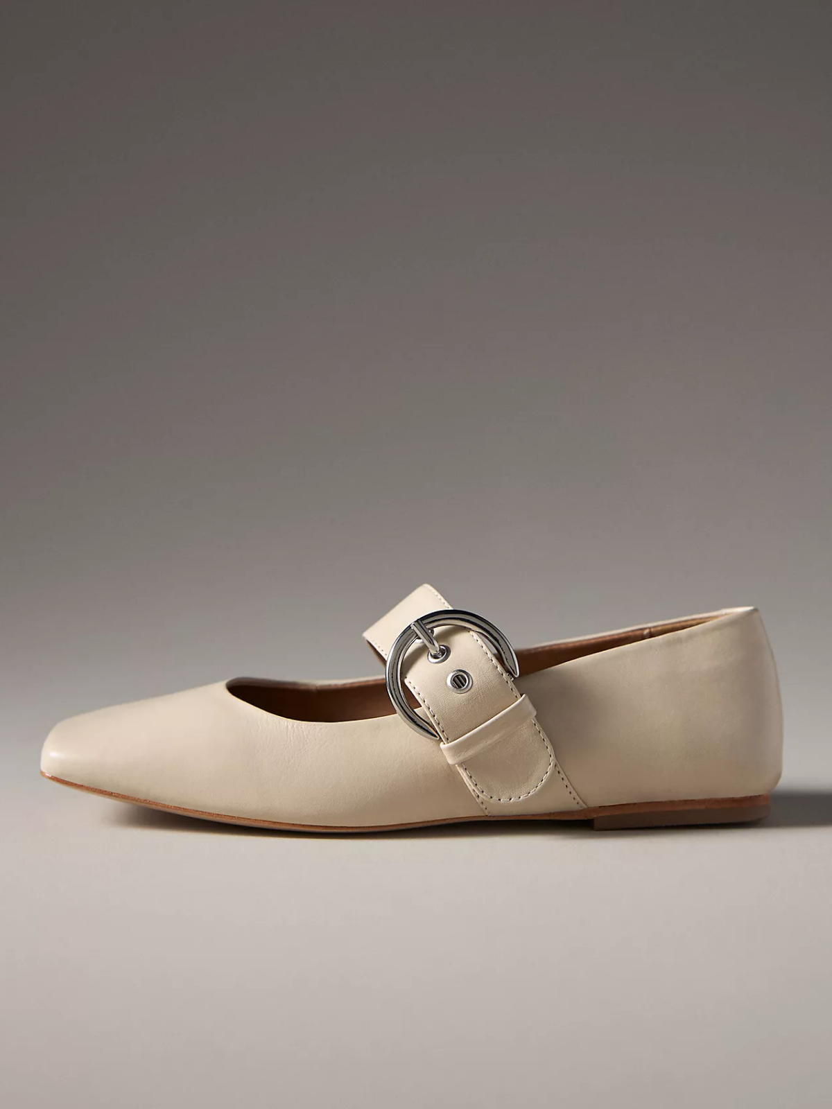 Ivory Square-Toe Wide Bridge Strap Flats