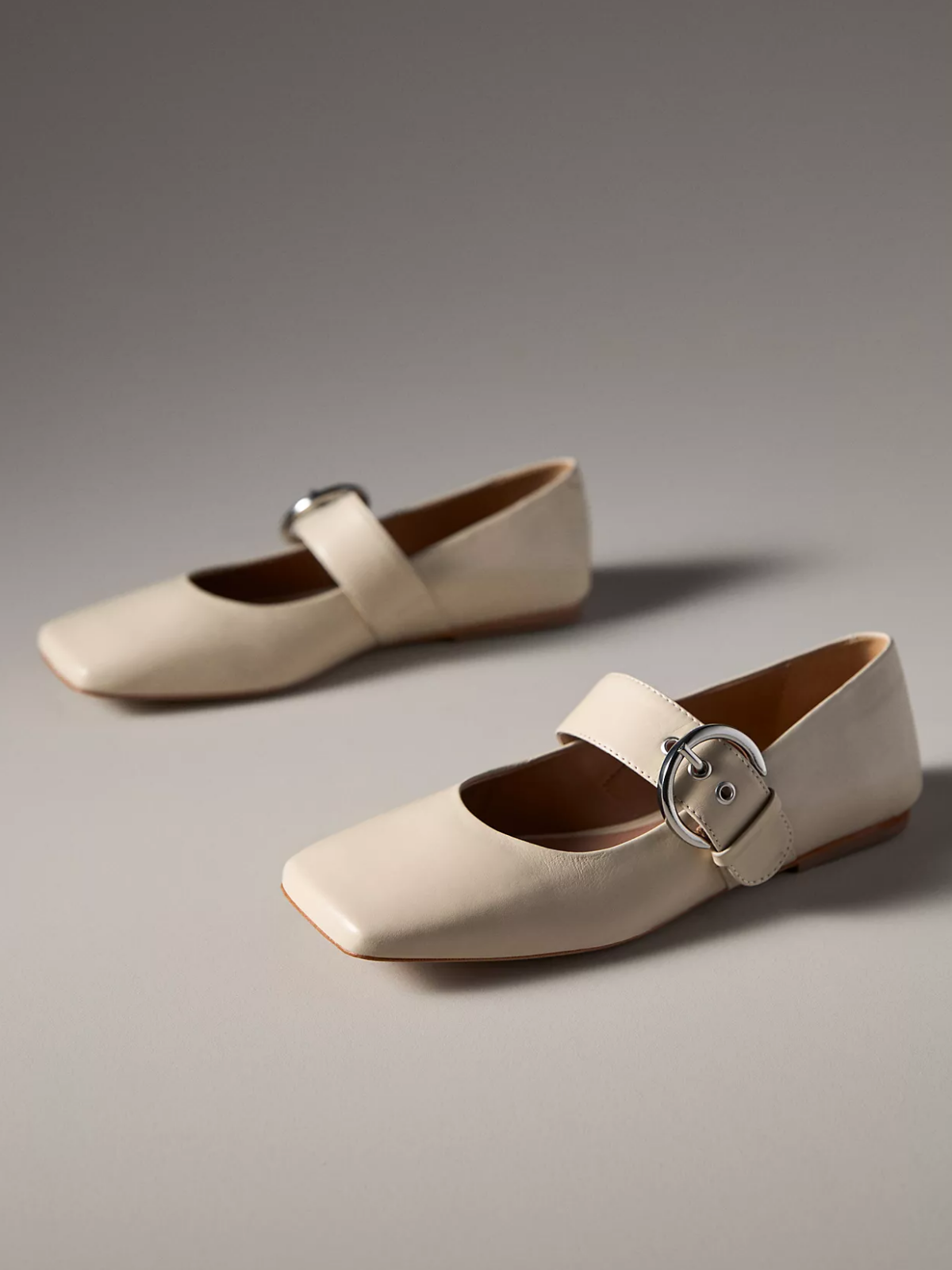 Ivory Square-Toe Wide Bridge Strap Flats