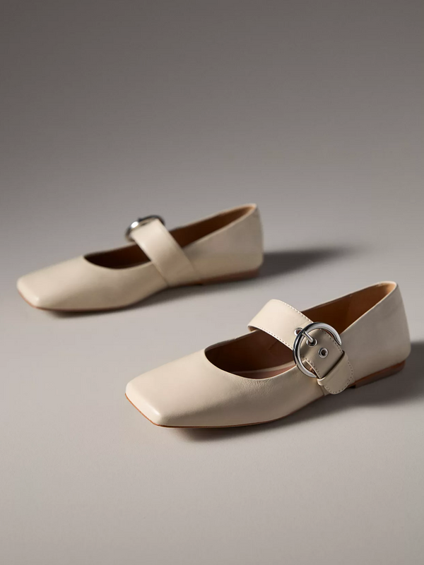 Ivory Square-Toe Wide Bridge Strap Flats – Fuchsia Boots