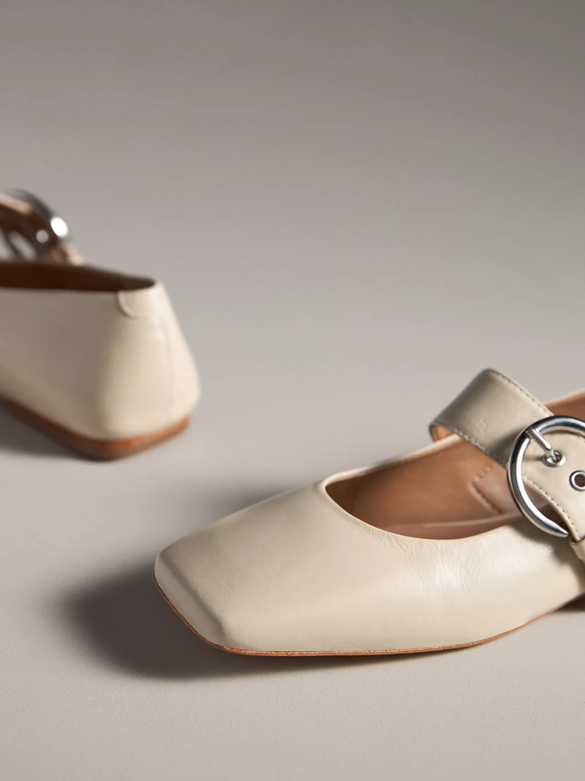 Ivory Square-Toe Wide Bridge Strap Flats