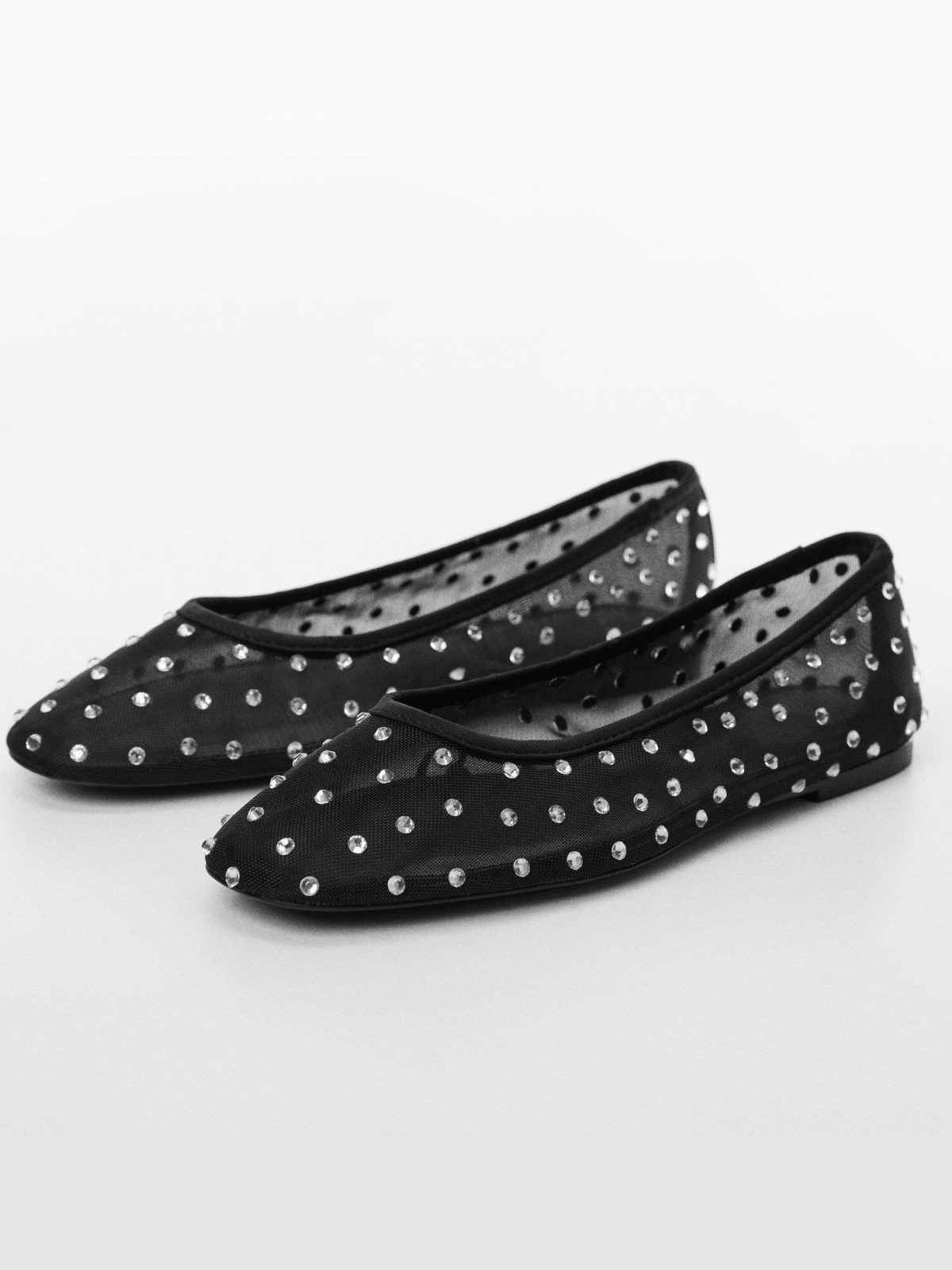 Black Sparkle Rhinestone Ballerinas Semi-Transparent Strass Flats