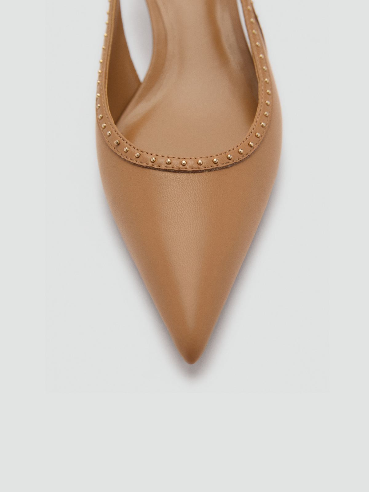 Brown Pointed-Toe Small Studded Kitten Heels With Slingback