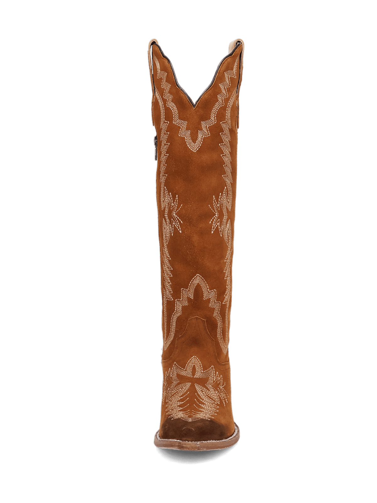 Brown Embroidery Faux Suede Snip-Toe Zip Cowgirl Boots Knee High Tall Boots