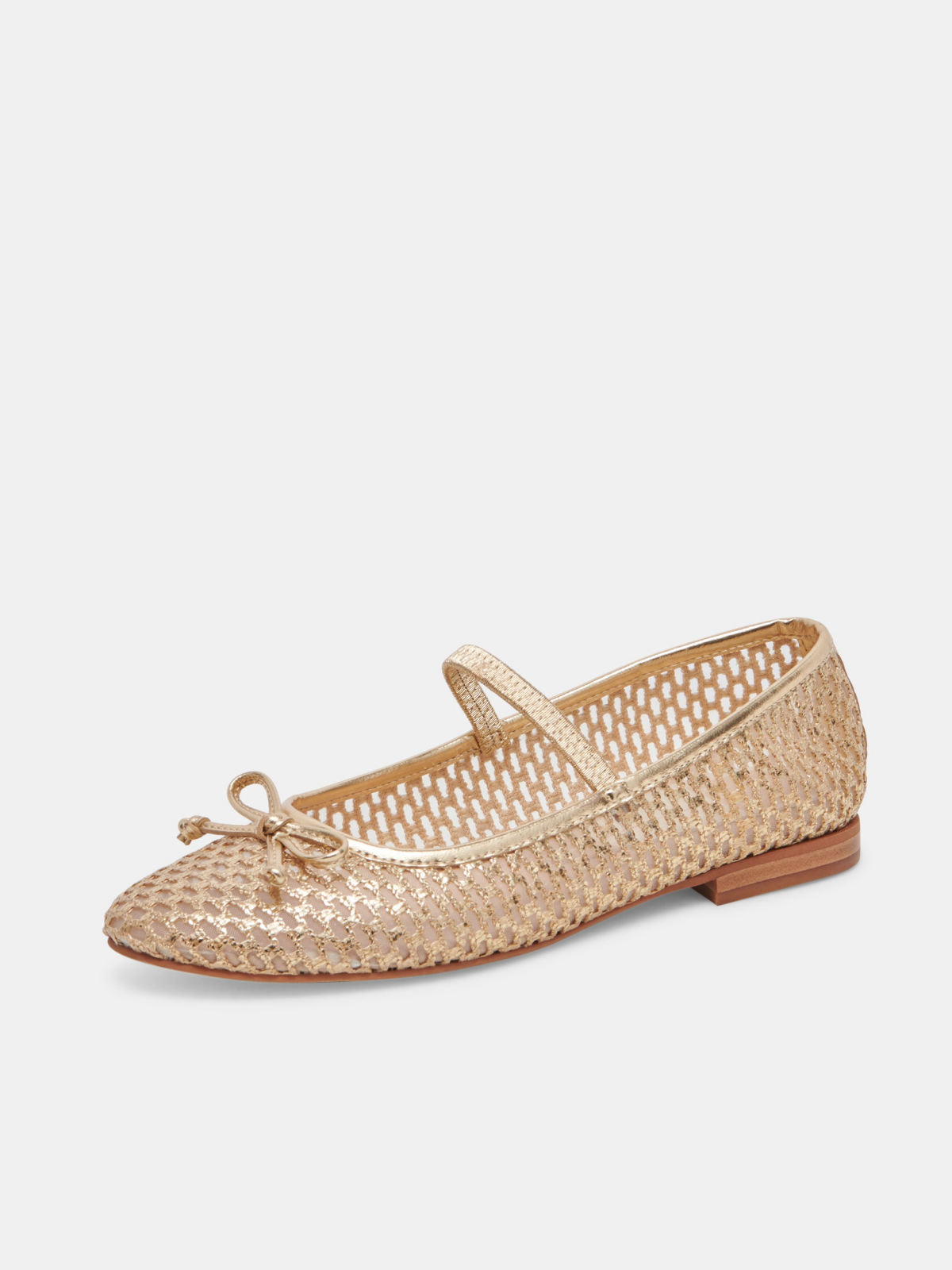 Metallic Gold Raffia Woven Bow Ballet Flats Round-Toe Boho Mary Janes