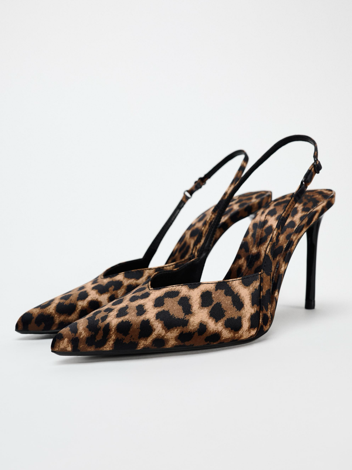 Leopard Print Cloth Pointed-Toe Adjustable Buckle Back Strap Slingback High Heels