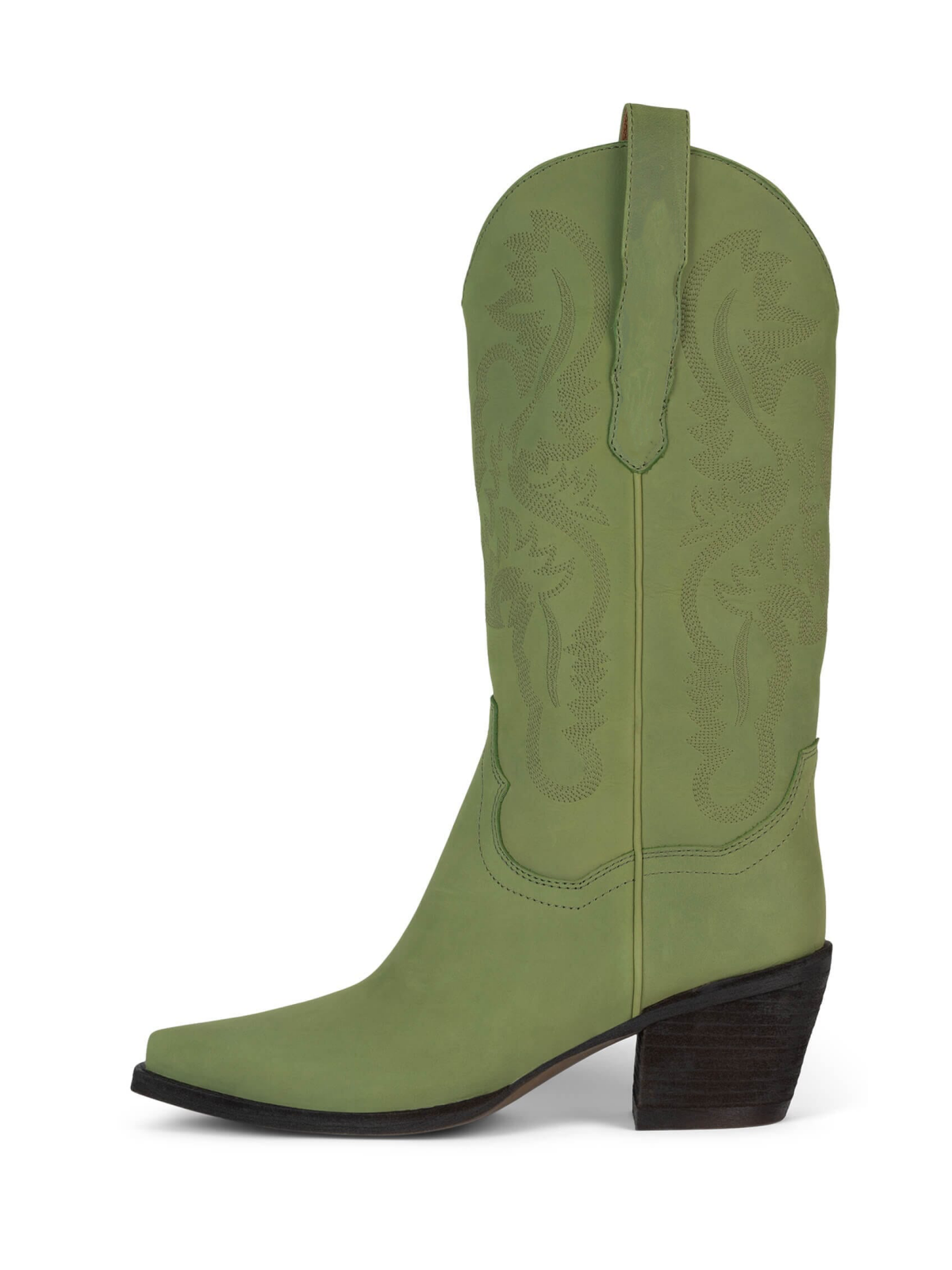 Green Snip-Toe Western Embroidery Wide Mid Calf Tall Cowgirl Boots