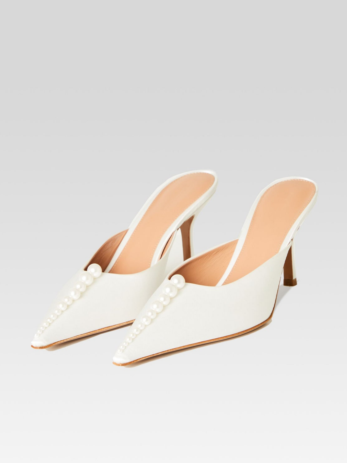 White Colth Pointed-Toe Pearl High Heels