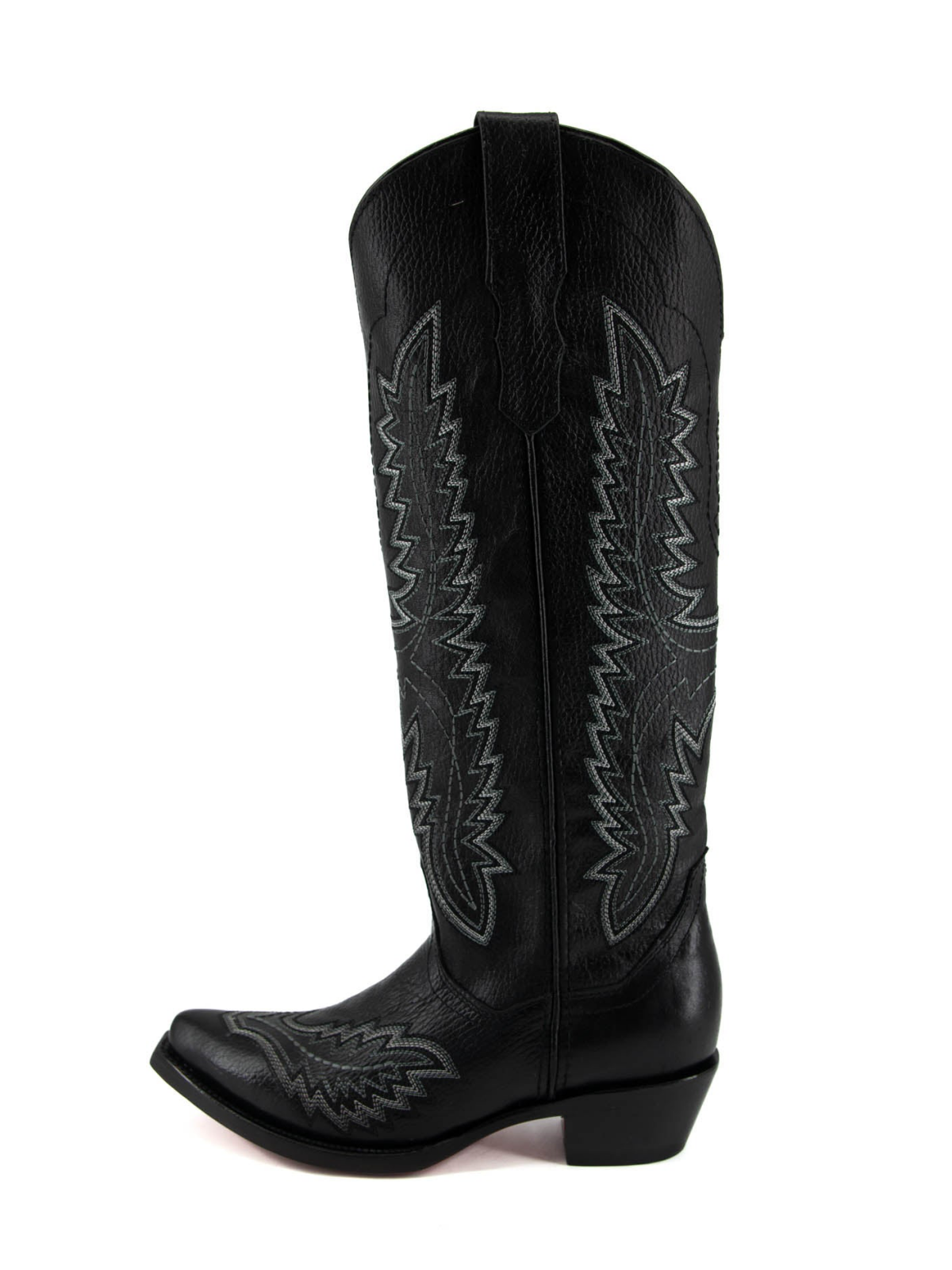 Black Snip-Toe Tall Classic Embroidery Wide Calf Knee High Cowgirl Boots