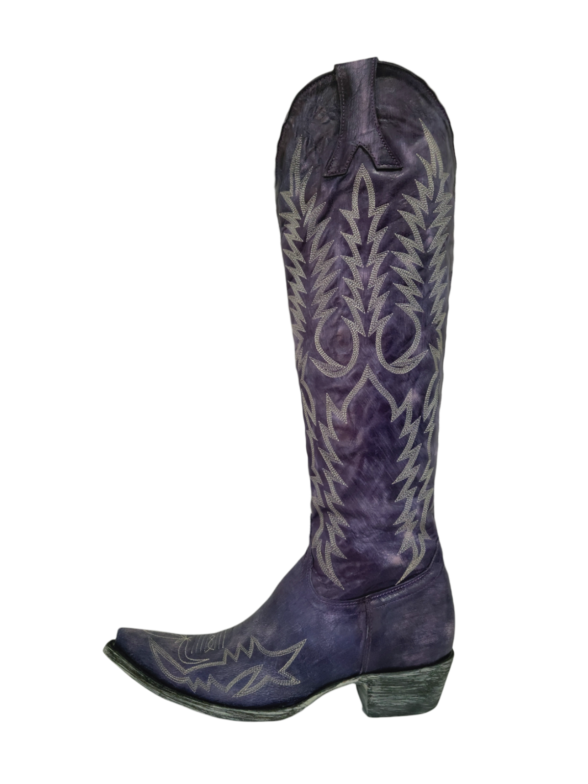 Purple Half-Zip Snip-Toe Embroidery Tall Knee High Cowgirl Boots