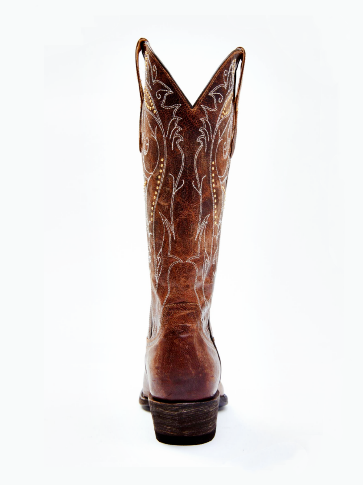 Brown Snip-Toe Studded Embroidery Wide Mid Calf Tall Cowgirl Boots