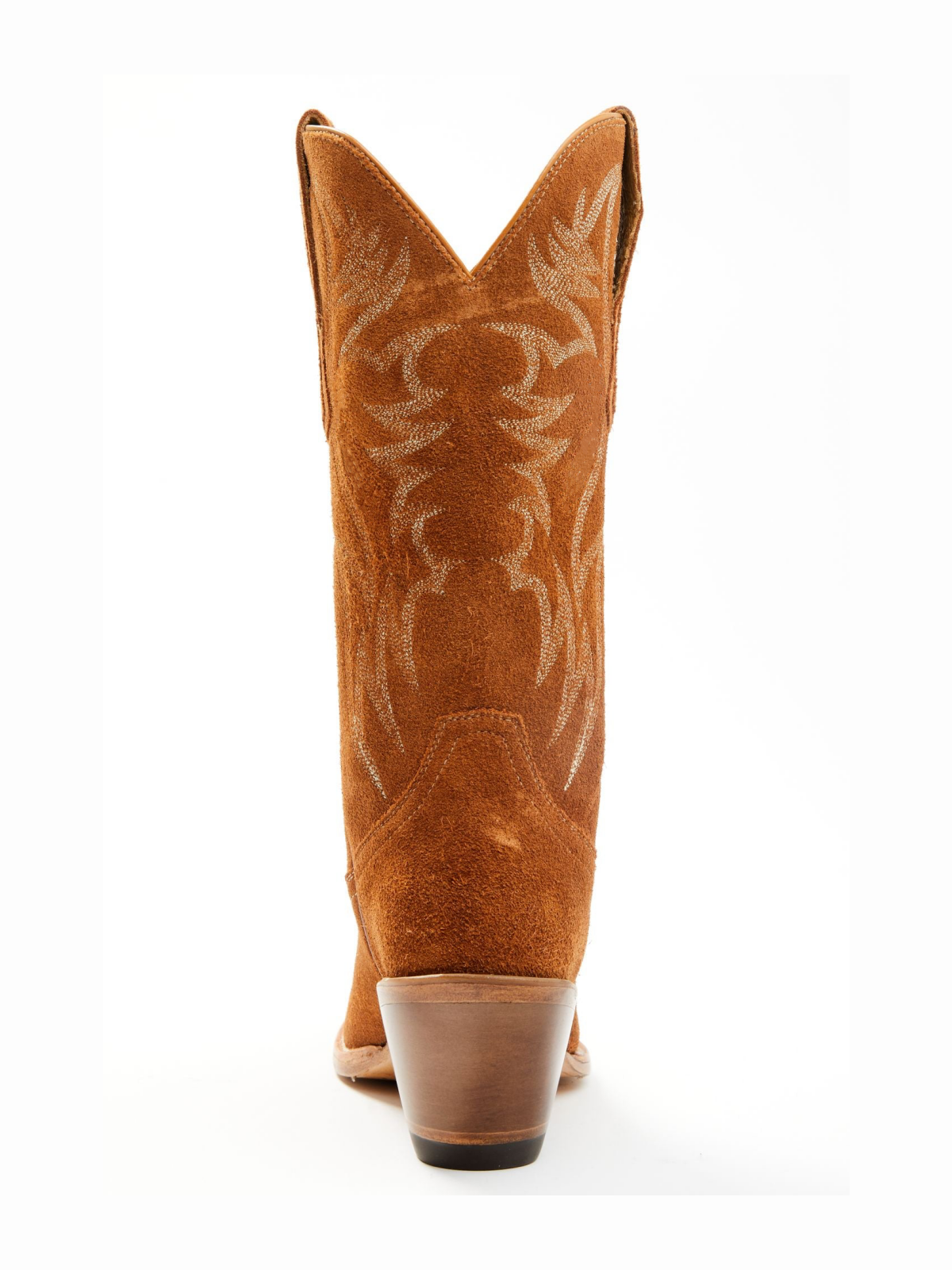 Faux Suede Wings Embroidery Pointed-Toe Wide Mid Calf Tall Cowgirl Boots - Cognac