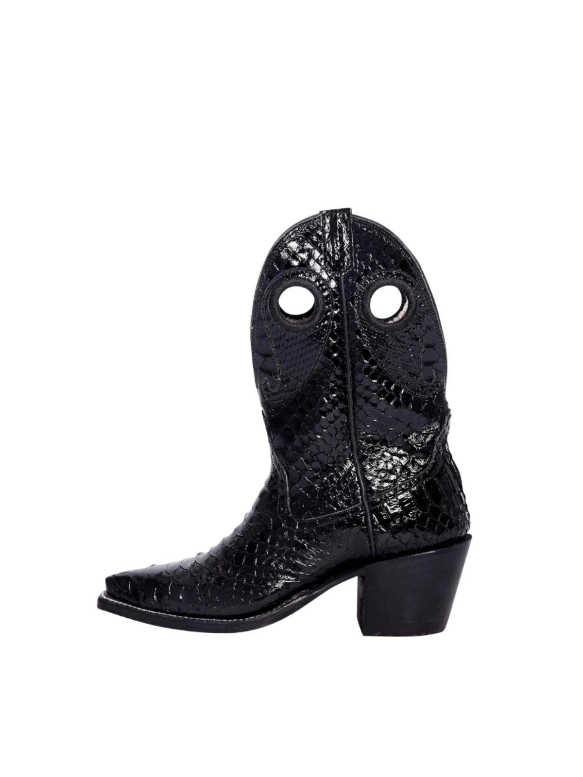 Black Snakeskin Paisley Cutout Snip-Toe Wide Mid Calf Cowgirl Boots