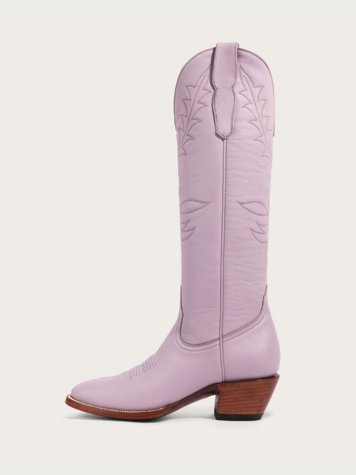 Lavender Vegan Leather Embroidery Almond-Toe Wide Mid Calf Tall Cowgirl Boots