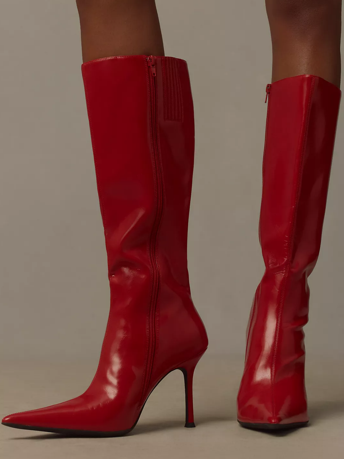 Red Pointed-Toe Full-Zip Mid Calf Stiletto Boots – Fuchsia Boots