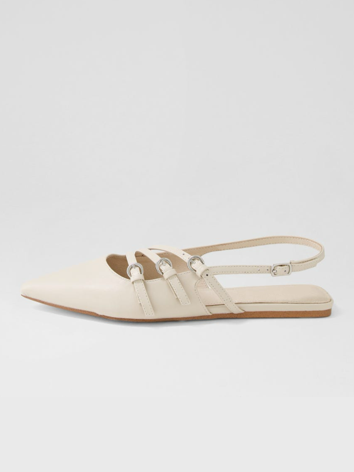 Cream Pointed-Toe Flats With Buckled Slingback