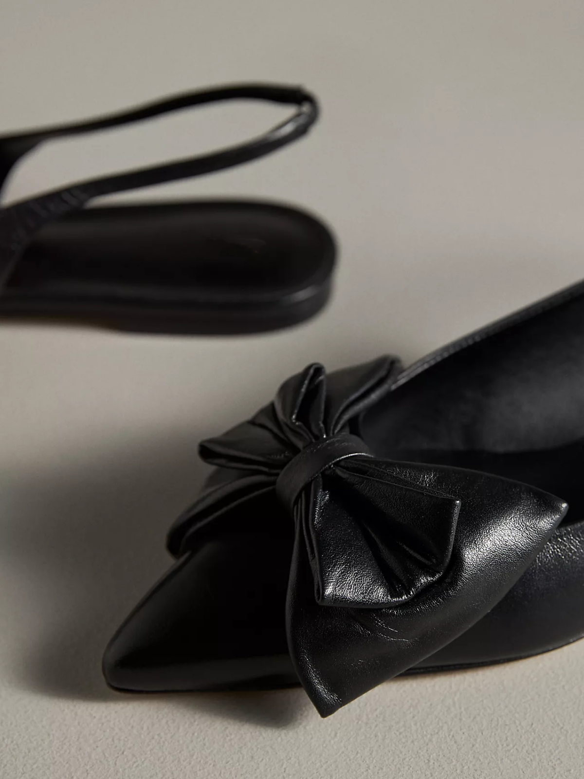 Black Pointed-Toe Bow Slingback Flats