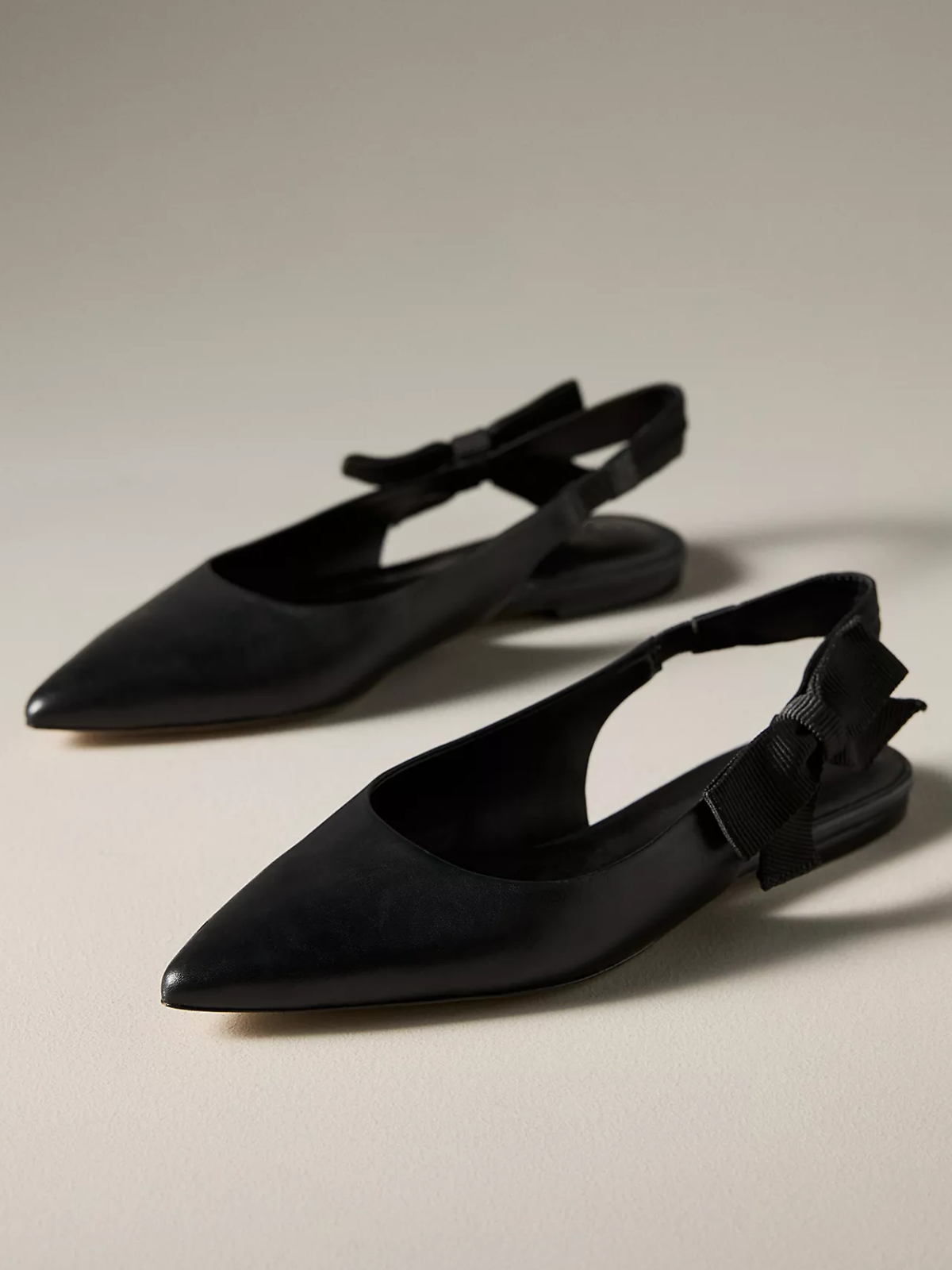 Black Pointed-Toe Side-Bow Slingback Flats