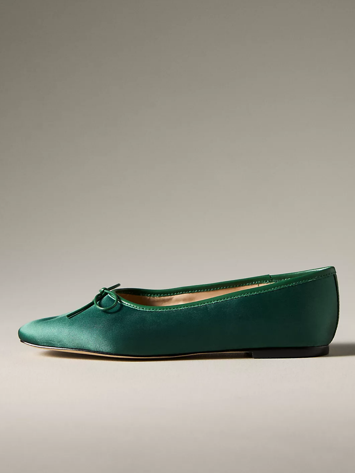 Dark Green Cloth Square-Toe Bow Mary Janes Ballet Flats