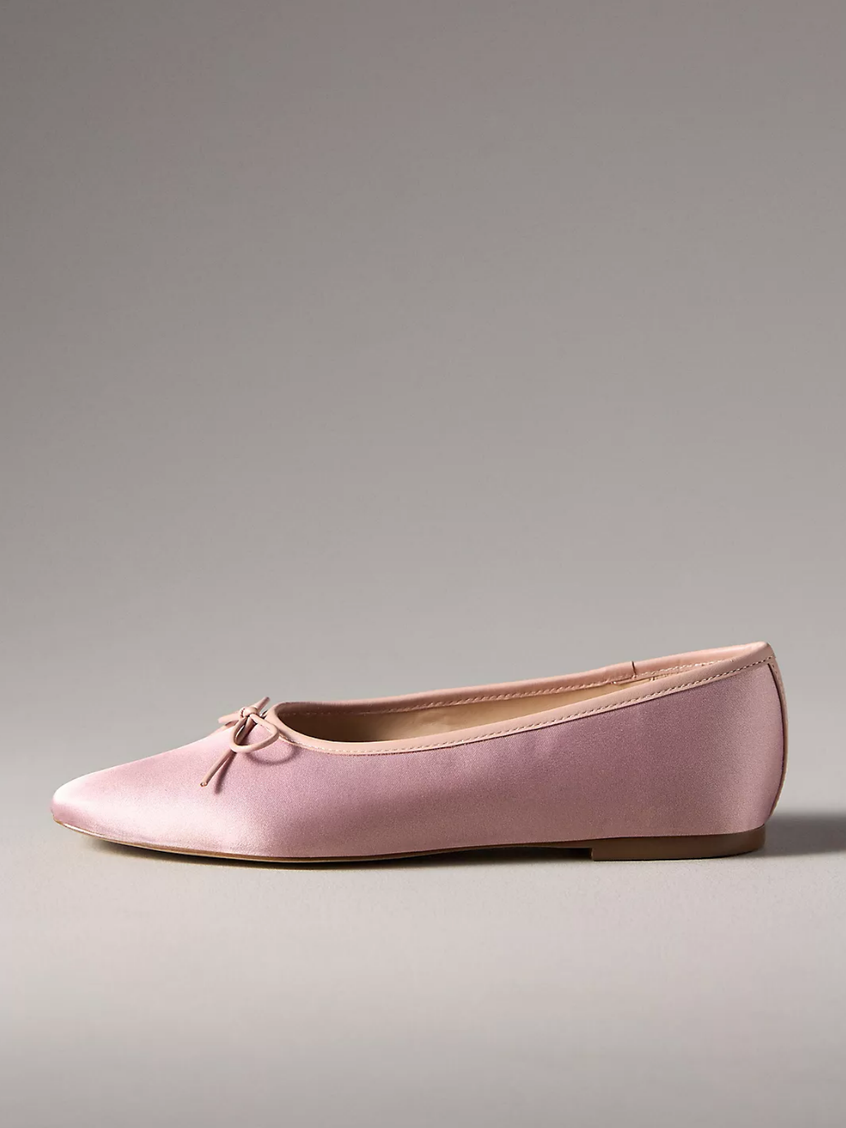 Blush Pink Cloth Square-Toe Bow Mary Janes Ballet Flats