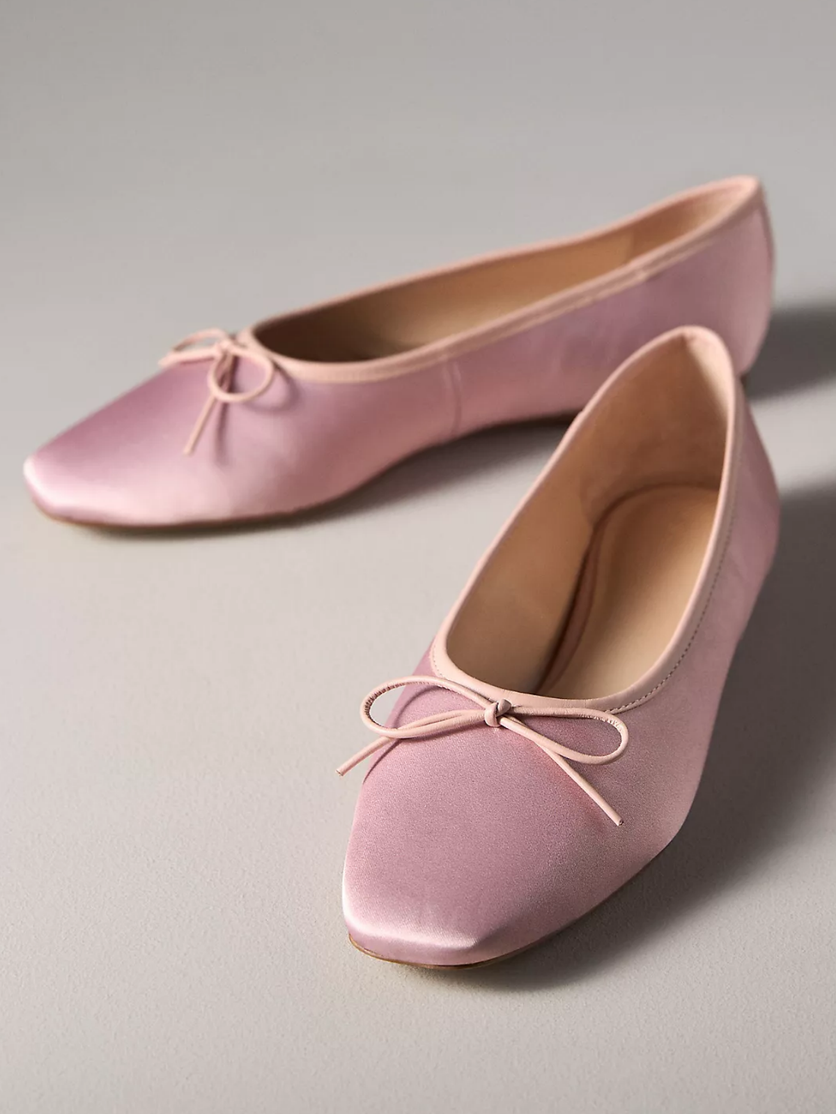 Blush Pink Cloth Square-Toe Bow Mary Janes Ballet Flats