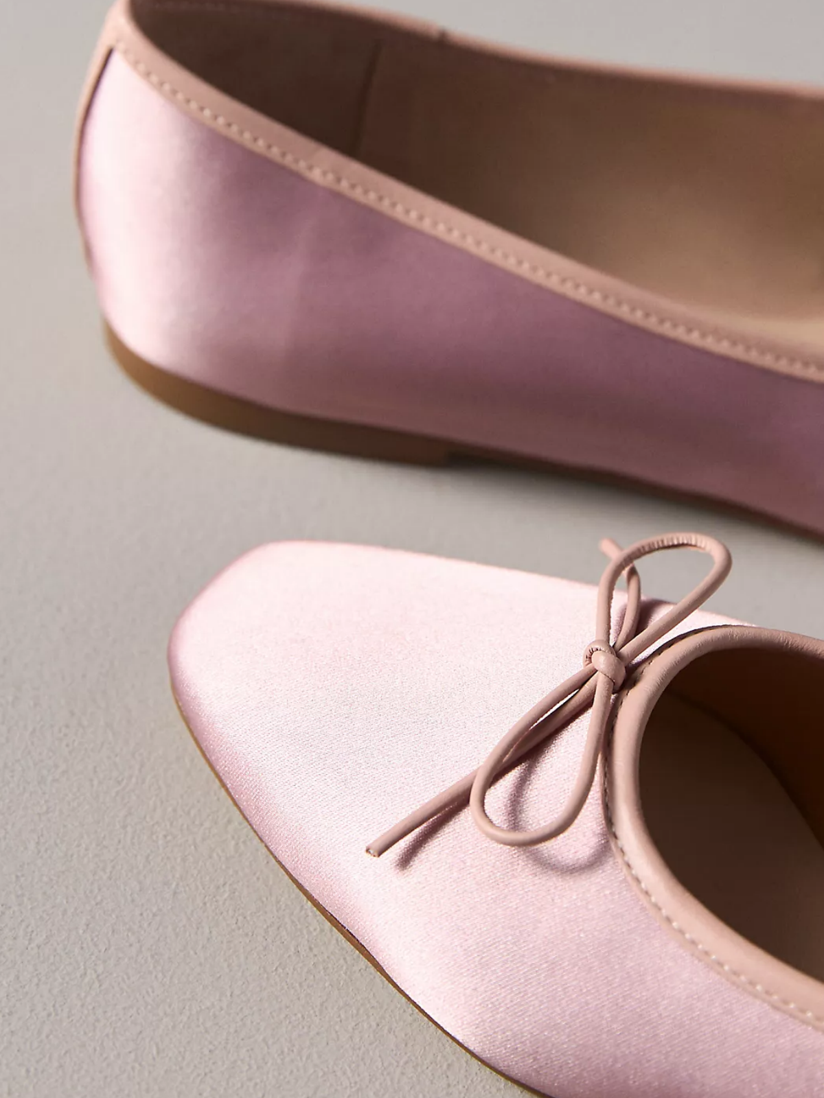 Blush Pink Cloth Square-Toe Bow Mary Janes Ballet Flats