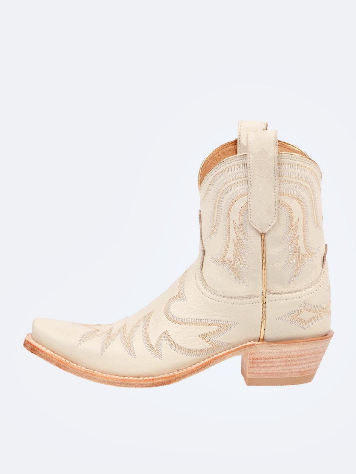 Embroidery Snip-Toe Wide Mid Calf Western Boots For Women - Cream