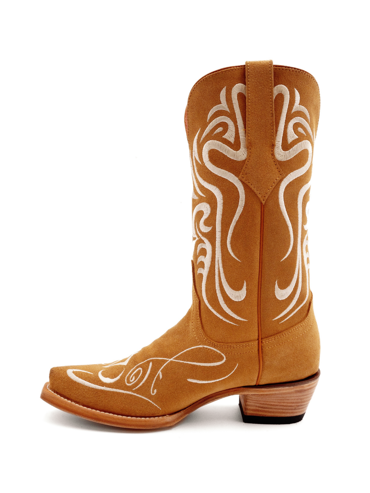 Brown Faux Suede Scroll Embroidery Snip-Toe Cowgirl Tall Boots Wide Mid Calf Western Boots