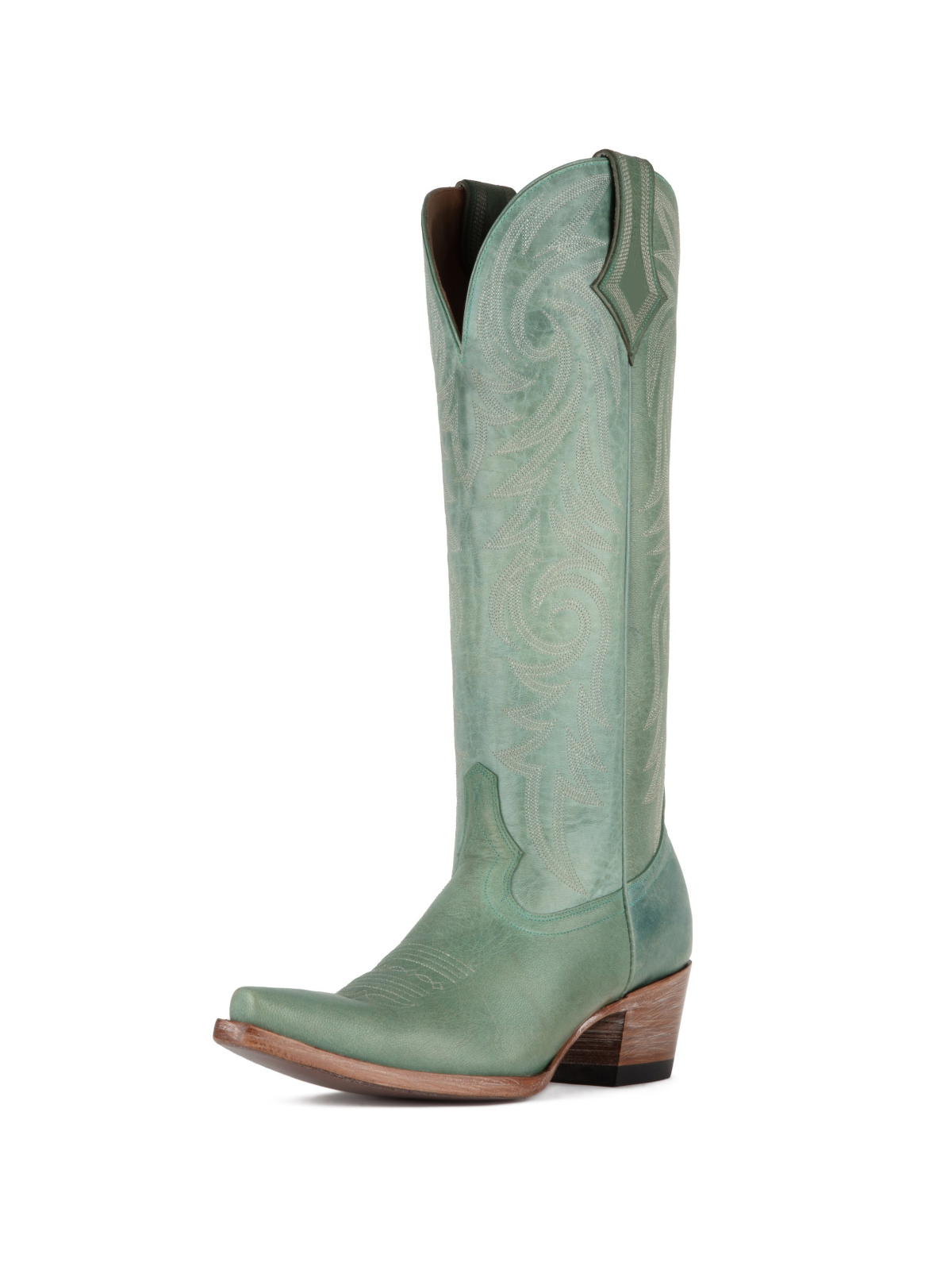 Aqua Snip-Toe Embroidery Wide Mid Calf Cowboy Tall Boots For Women