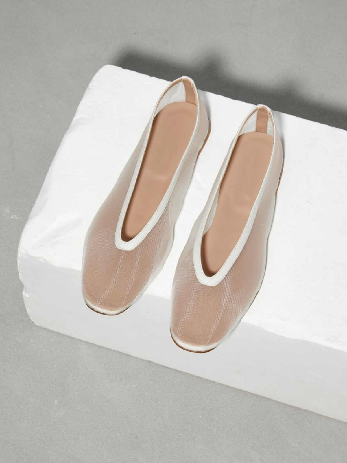 White Mesh Square Toe Slip-On Ballet Flats