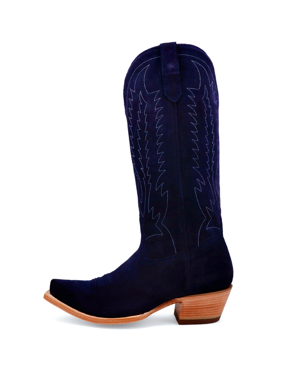 Navy Blue Faux Suede Embroidery Snip-Toe Wide Mid Calf Western Boots Cowgirl Tall Boots