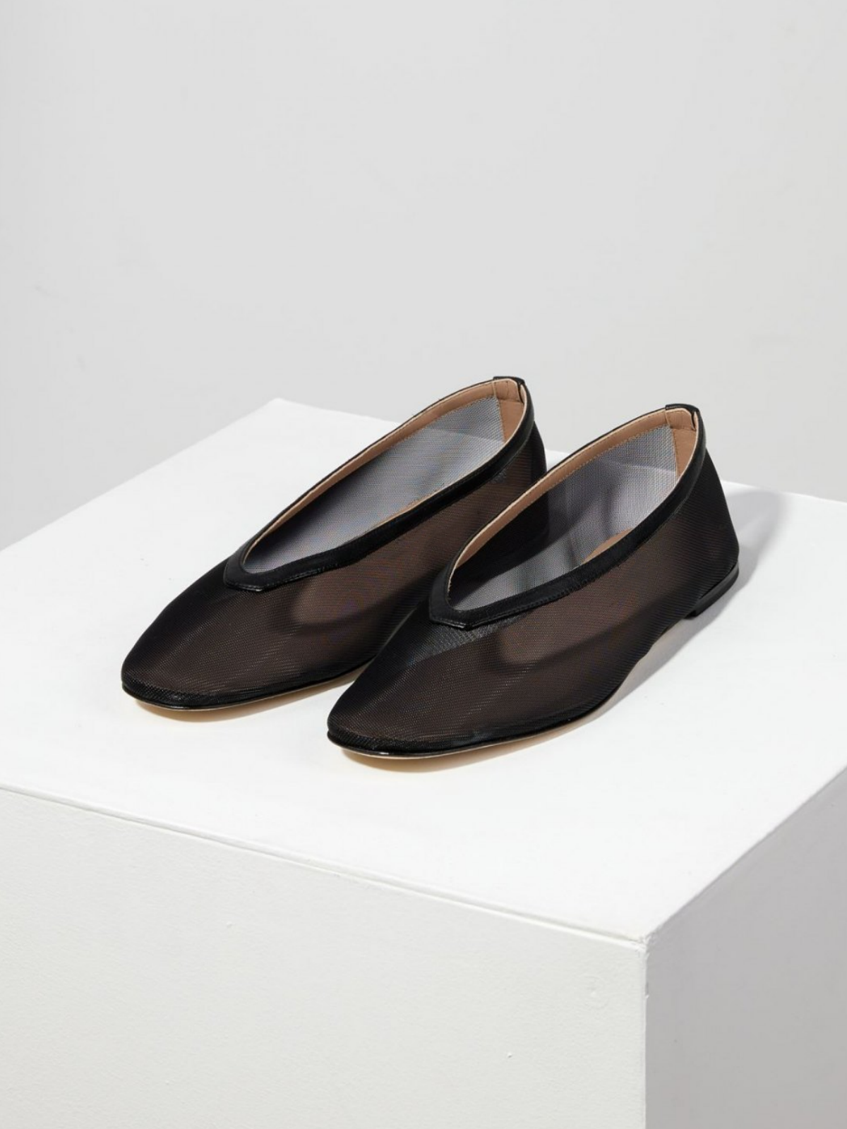 Black Mesh Square Toe Slip-On Ballet Flats