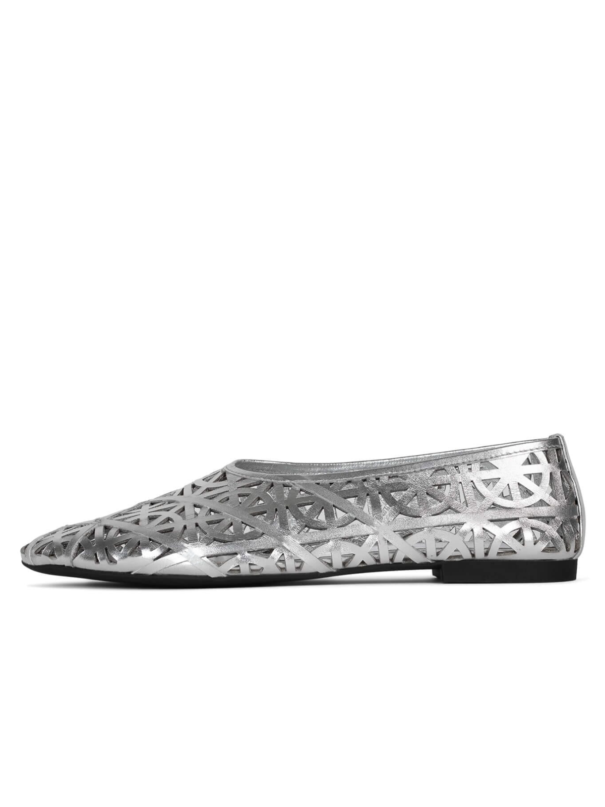 Metallic Silver Boho Cutout Almond-Toe Flats