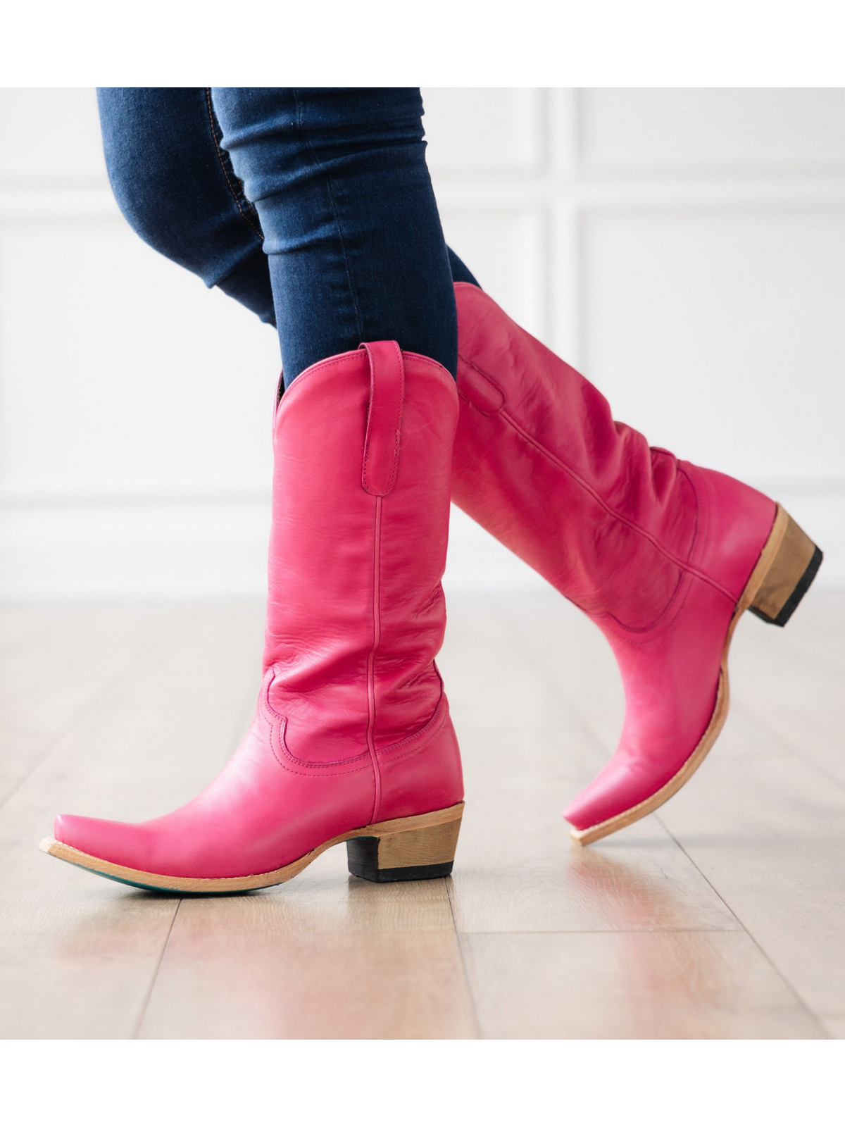 Hot Pink Snip-Toe Wide Mid Calf Tall Cowboy Boots For Women