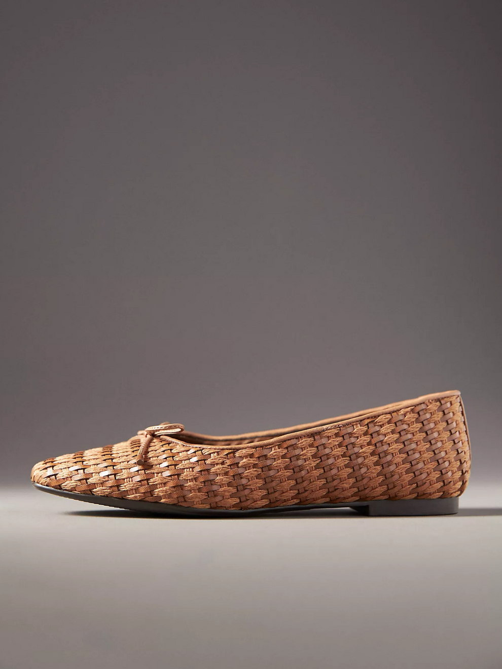 Brown Square-Toe Bow Woven Ballet Flats – Fuchsia Boots