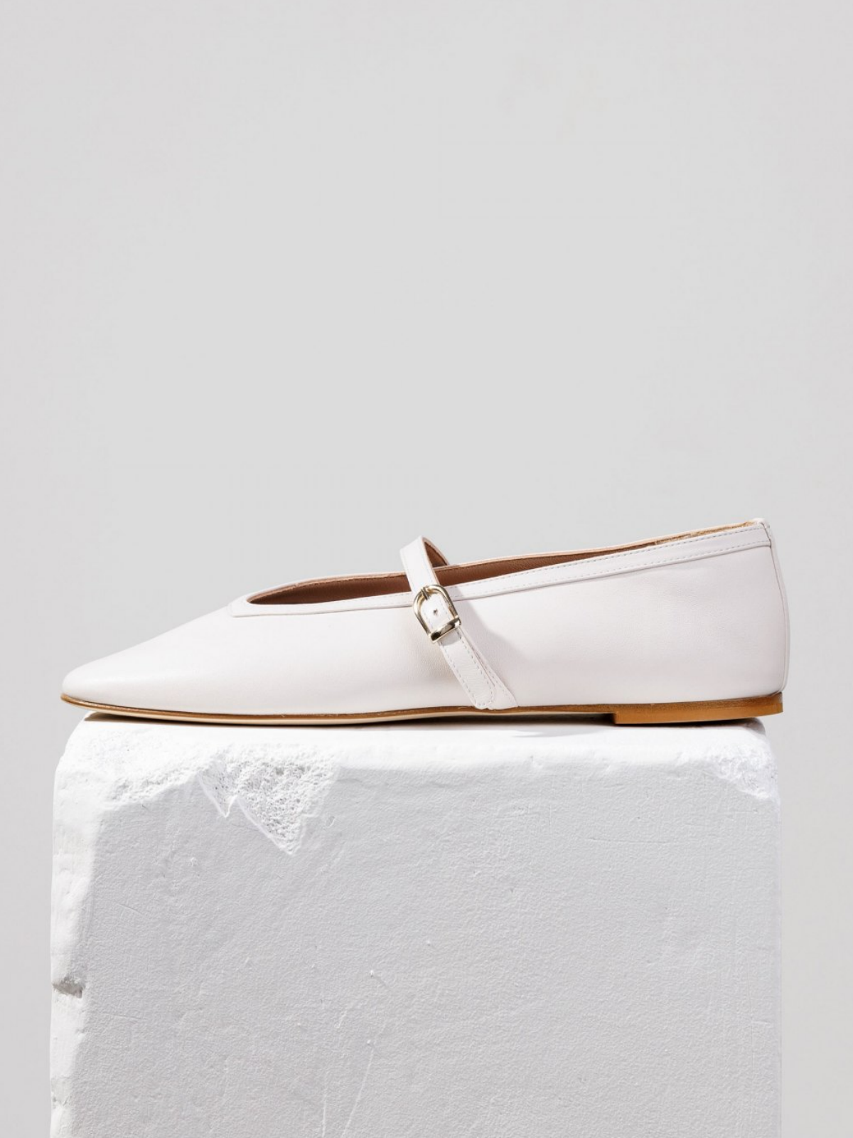 White Vegan Leather Square Toe Buckled Ballet Flats Mary Janes