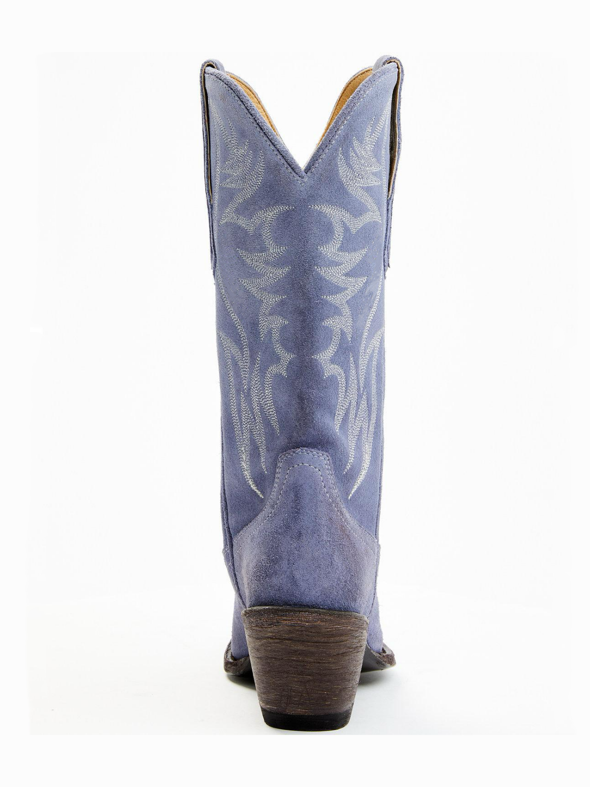 Faux Suede Wings Embroidery Pointed-Toe Wide Mid Calf Tall Cowgirl Boots - Periwinkle