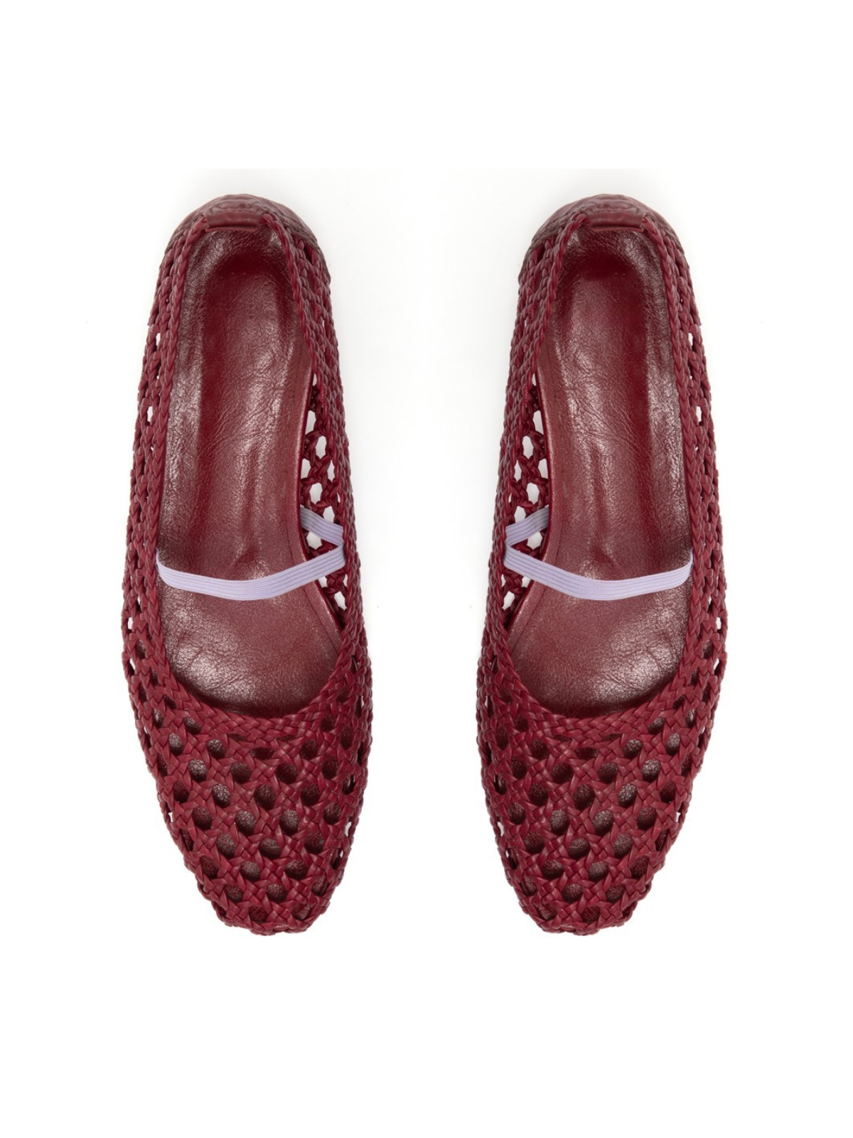 Woven Hollow-Out Square-Toe Ballet Flats Mary Janes In Barn Red