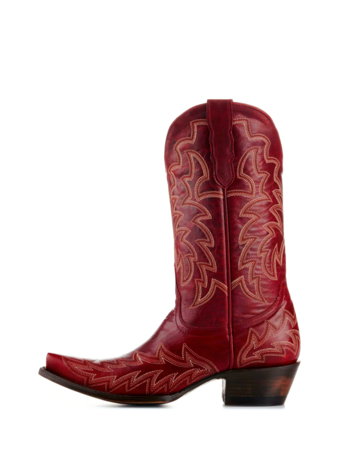 Dark Red Embroidery Snip-Toe Wide Mid Calf Cowboy Boots For Women