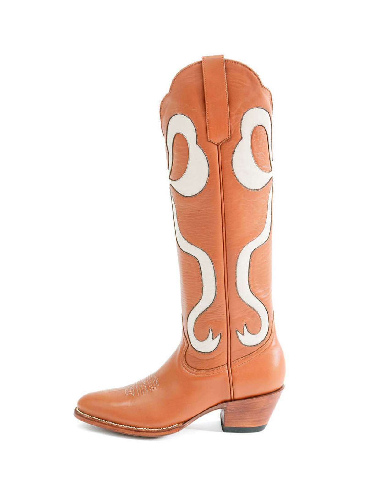 Latigo Almond-Toe Wide Calf Western Boots Knee High Tall Boots With Ivory Bowknot Inlay