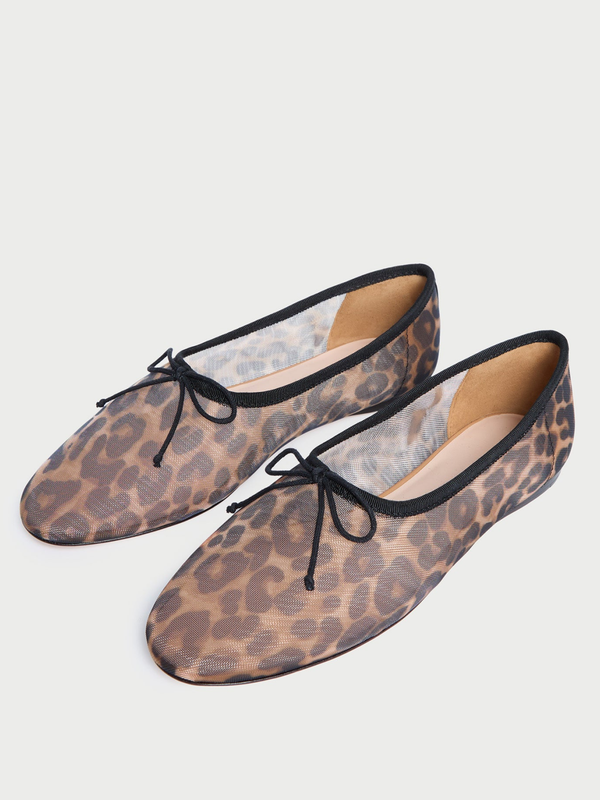 Leopard Mesh Almond-Toe Ballet Bow Flats