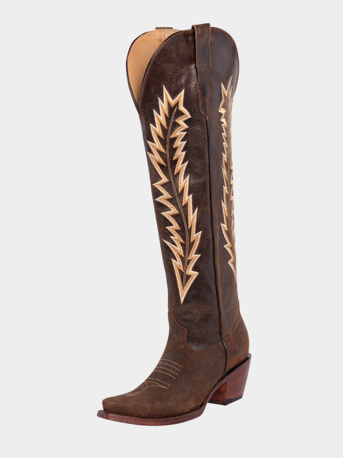 Arrows Embroidery Snip-Toe Wide Calf Over-The-Knee Cowgirl Boots - Coffee Brown