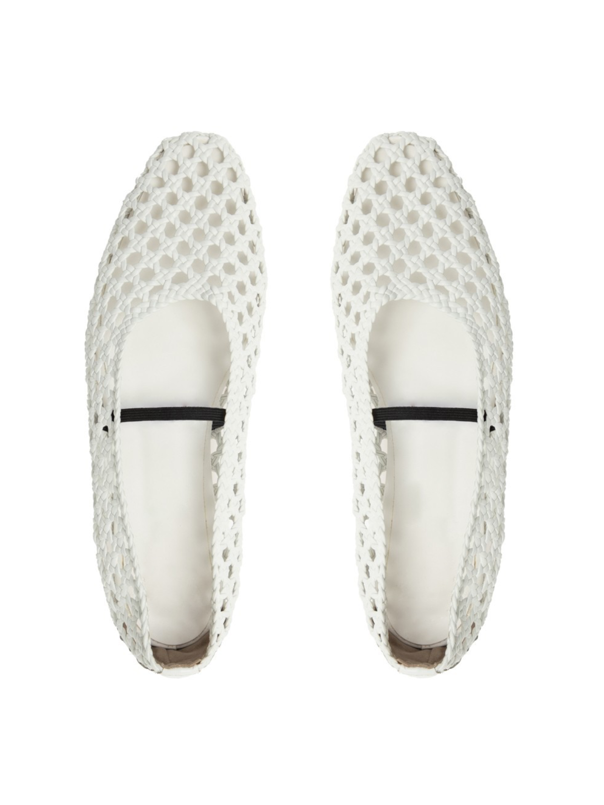 Woven Hollow-Out Square-Toe Ballet Flats Mary Janes In White